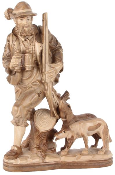 Bild von Jäger mit 2 Setterhunden gebeizt Holzgeschnitzt 20cm