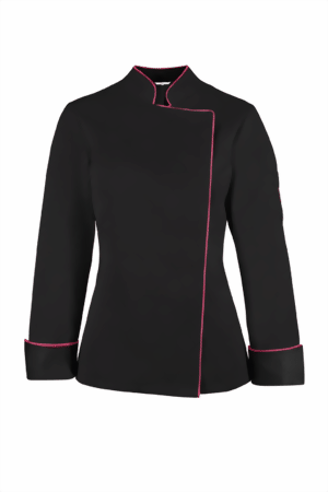 Bild von Damen Koch-Jacke Schwarz Paspelierung Pink