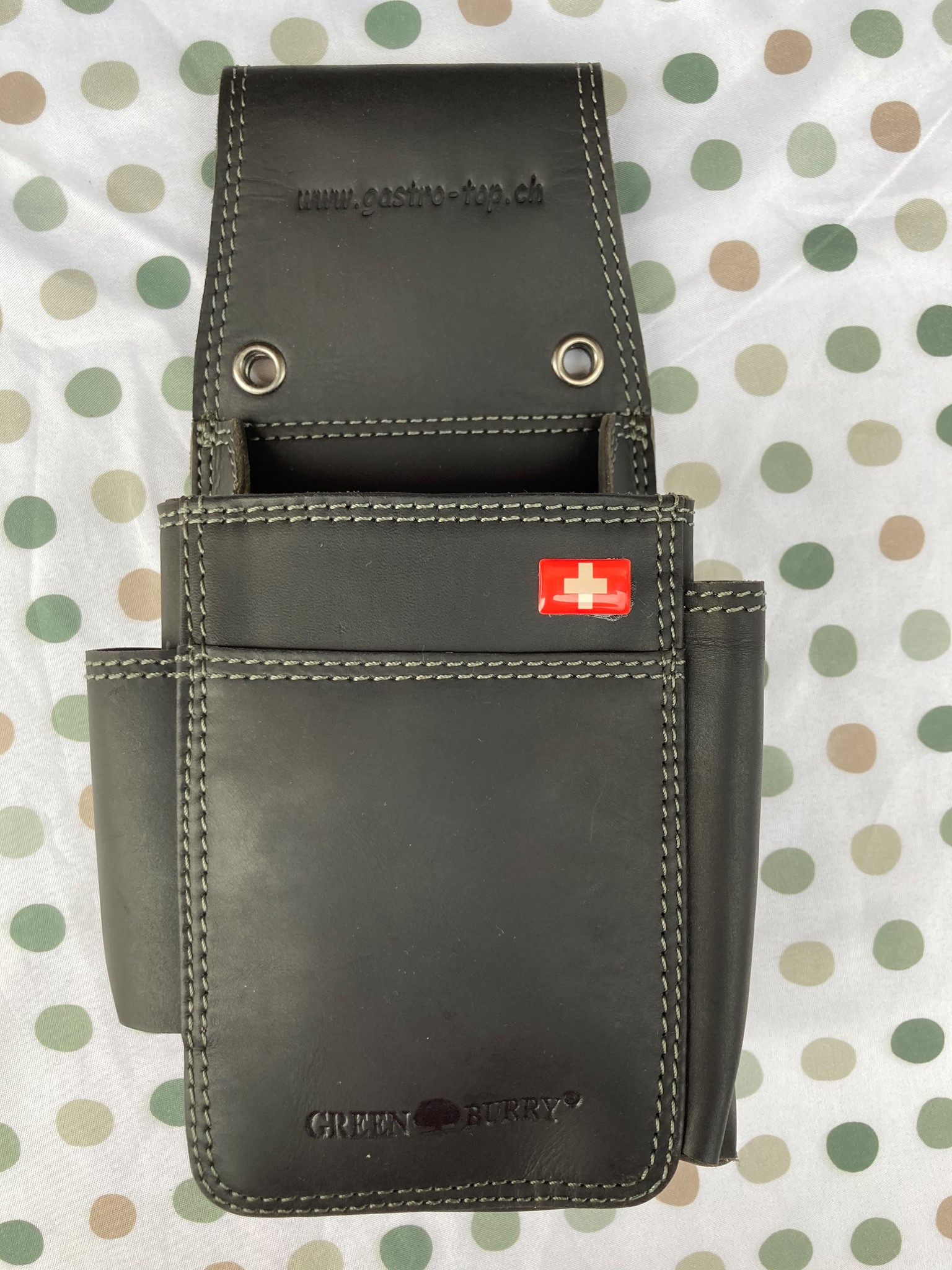 Bild von Kellnertasche Holster extra Stark Vintage Leder schwarz Neu mit kleinem Swiss Style Embleme 